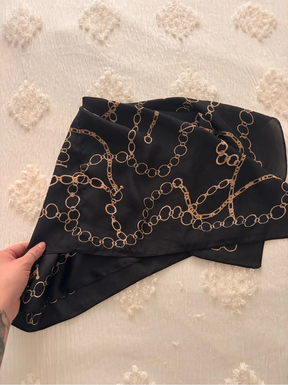 Black Chain Print Silk Scarf -